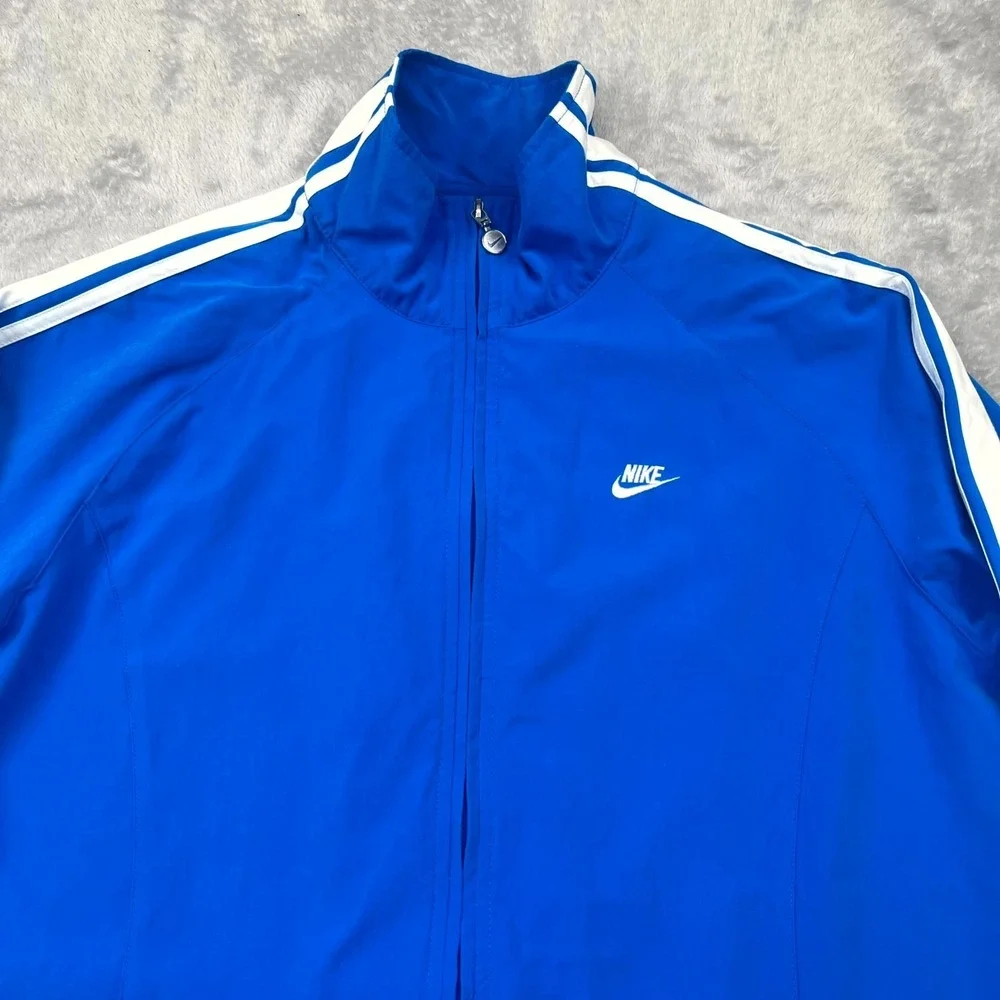 Nike Track Jacket Boys Large Blue Swoosh Logo Full Zip Sleeve Mock Neck Running